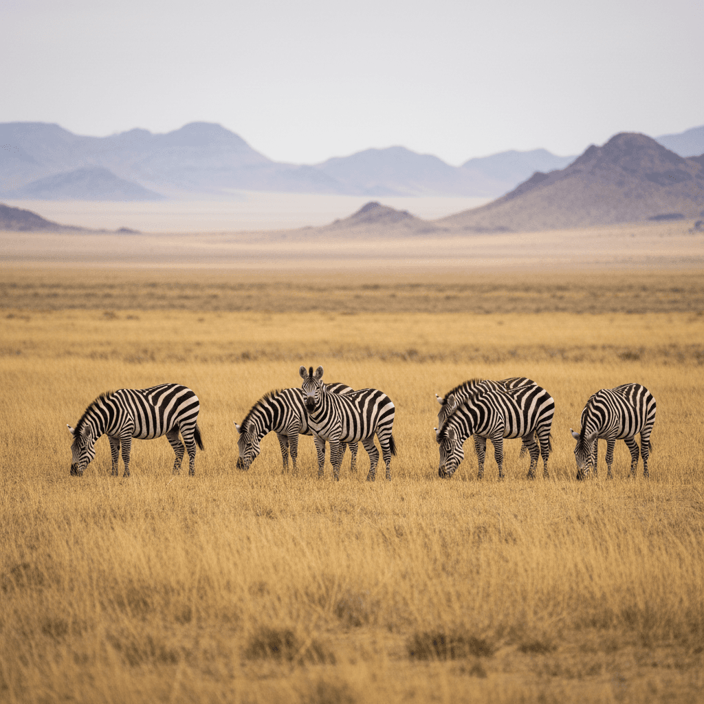 Plains zebra grazing together in open grassland