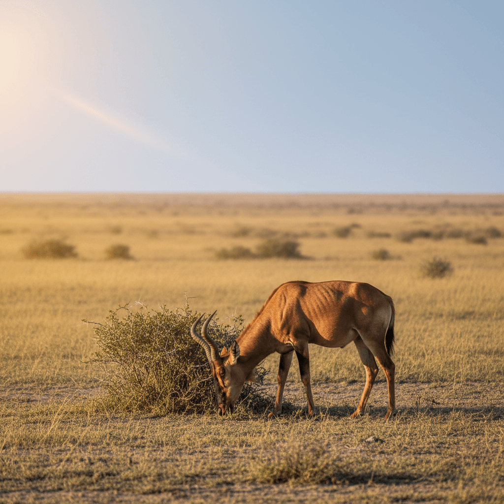 Red hartebeest grazing on open savanna